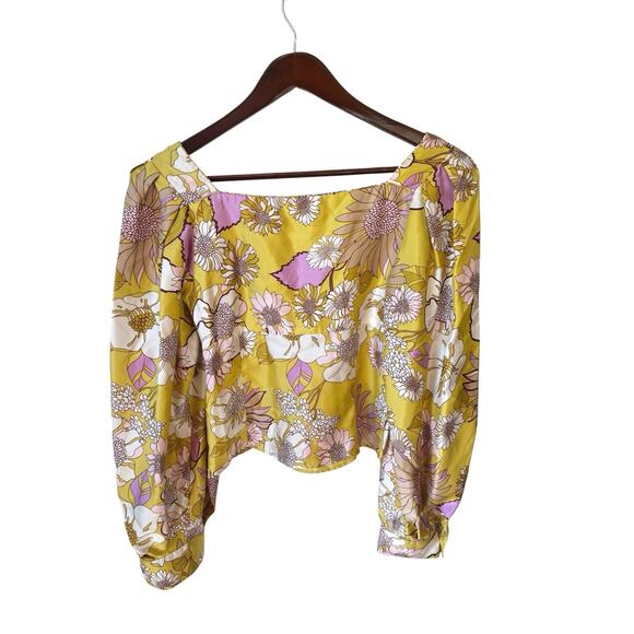 SANDRO NWT Ginger Blouse Yellow Green Size 0 Floral Print Silk Twill Square Neck - Picture 7 of 14
